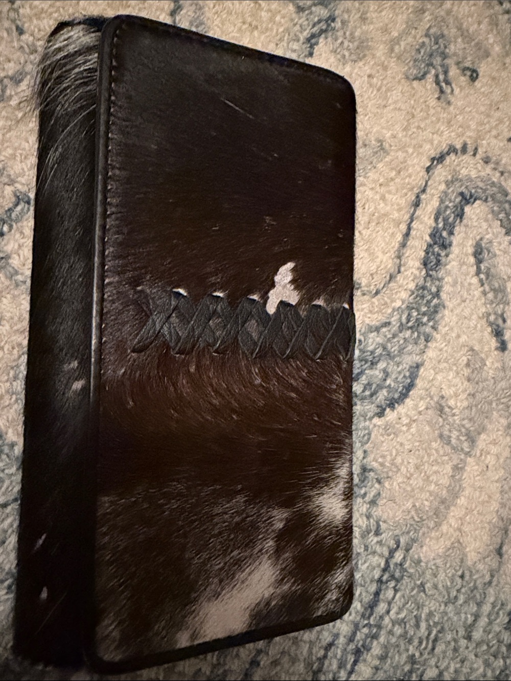 Cowhide Zip Wallet Clutch in Black and Brown